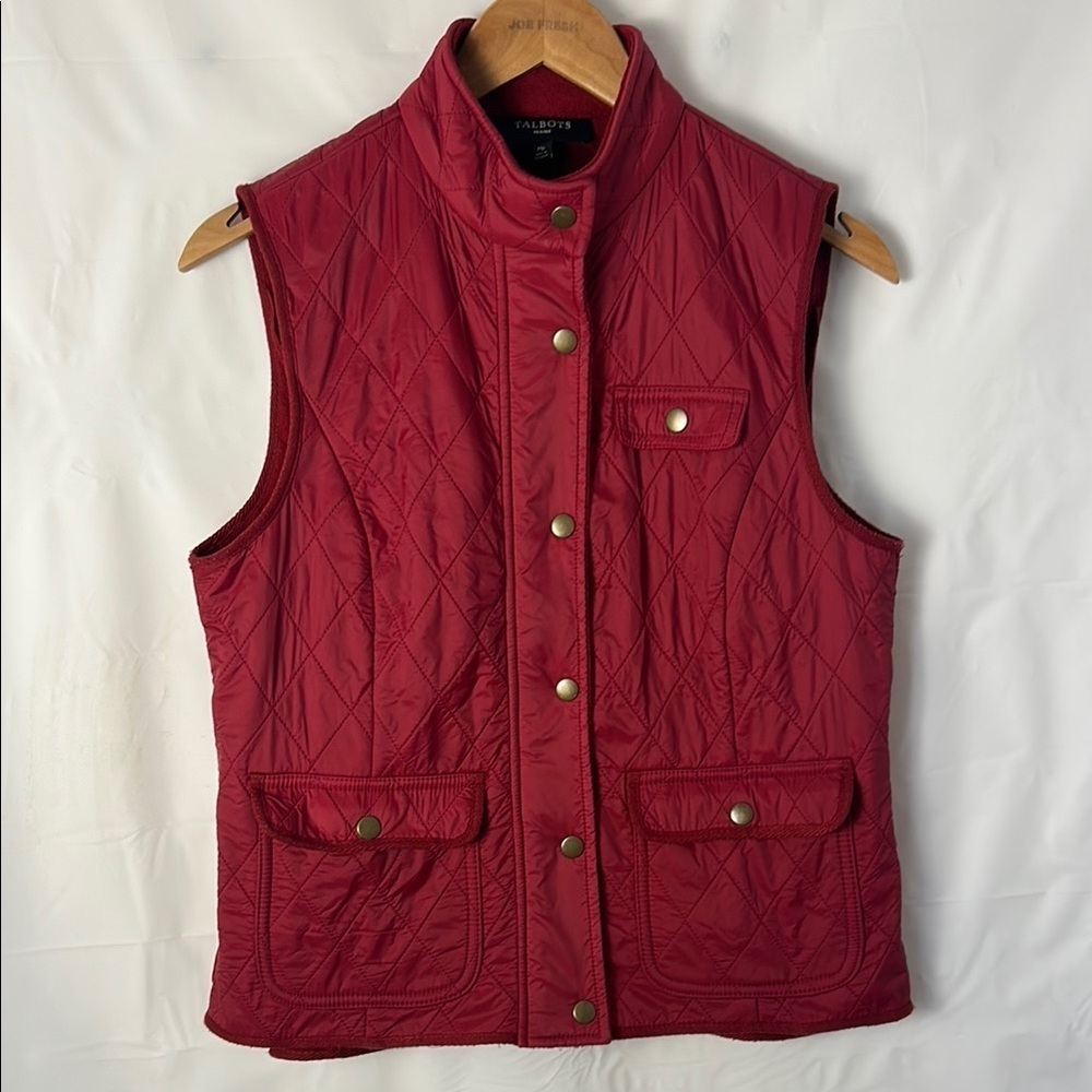 Talbots Red Quilted Vest Stand-Up Collar size medium petite Gorpcore hiking